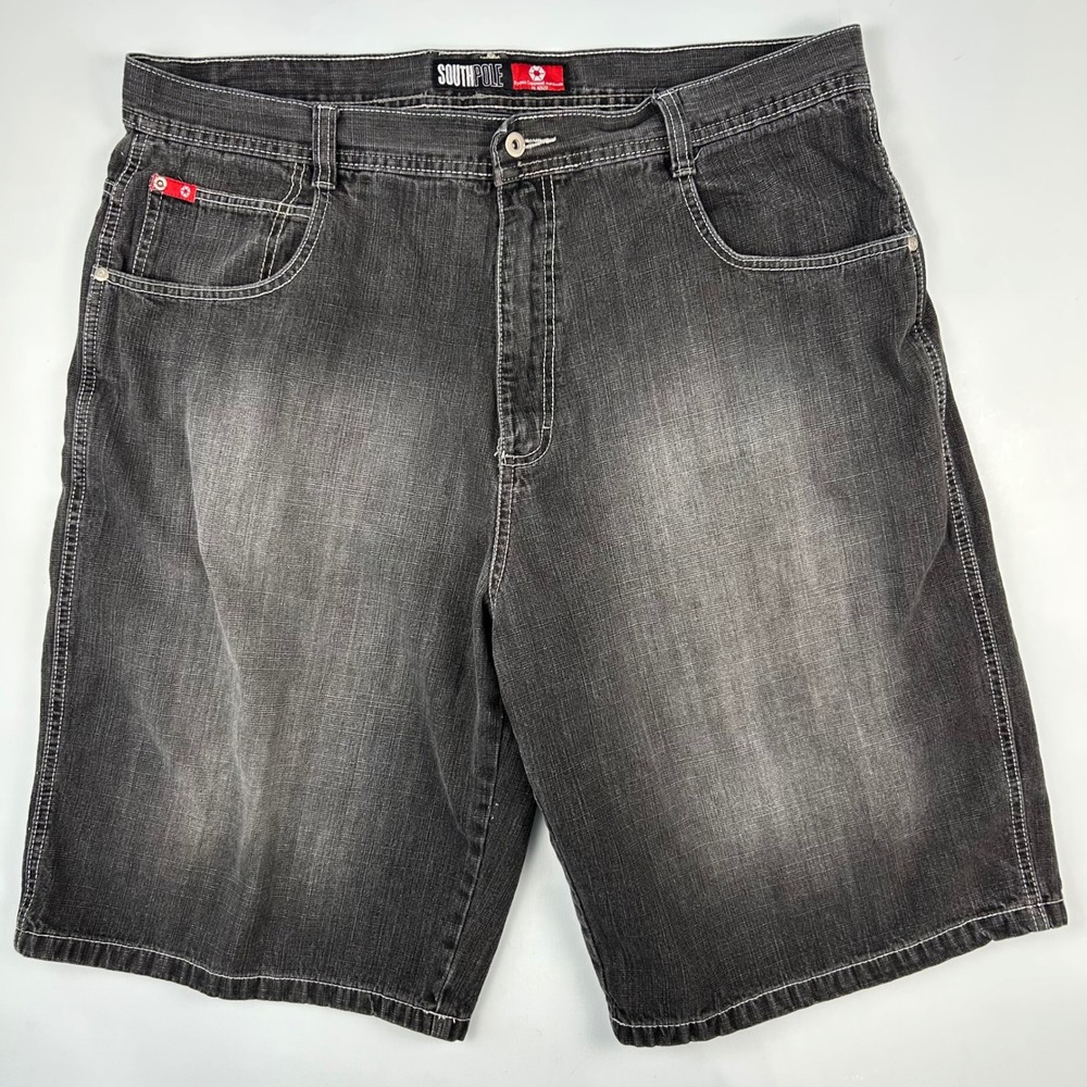 Southpole Mens Denim Shorts Size 40 Black Faded Baggy Y2K Streetwear 100% Cotton